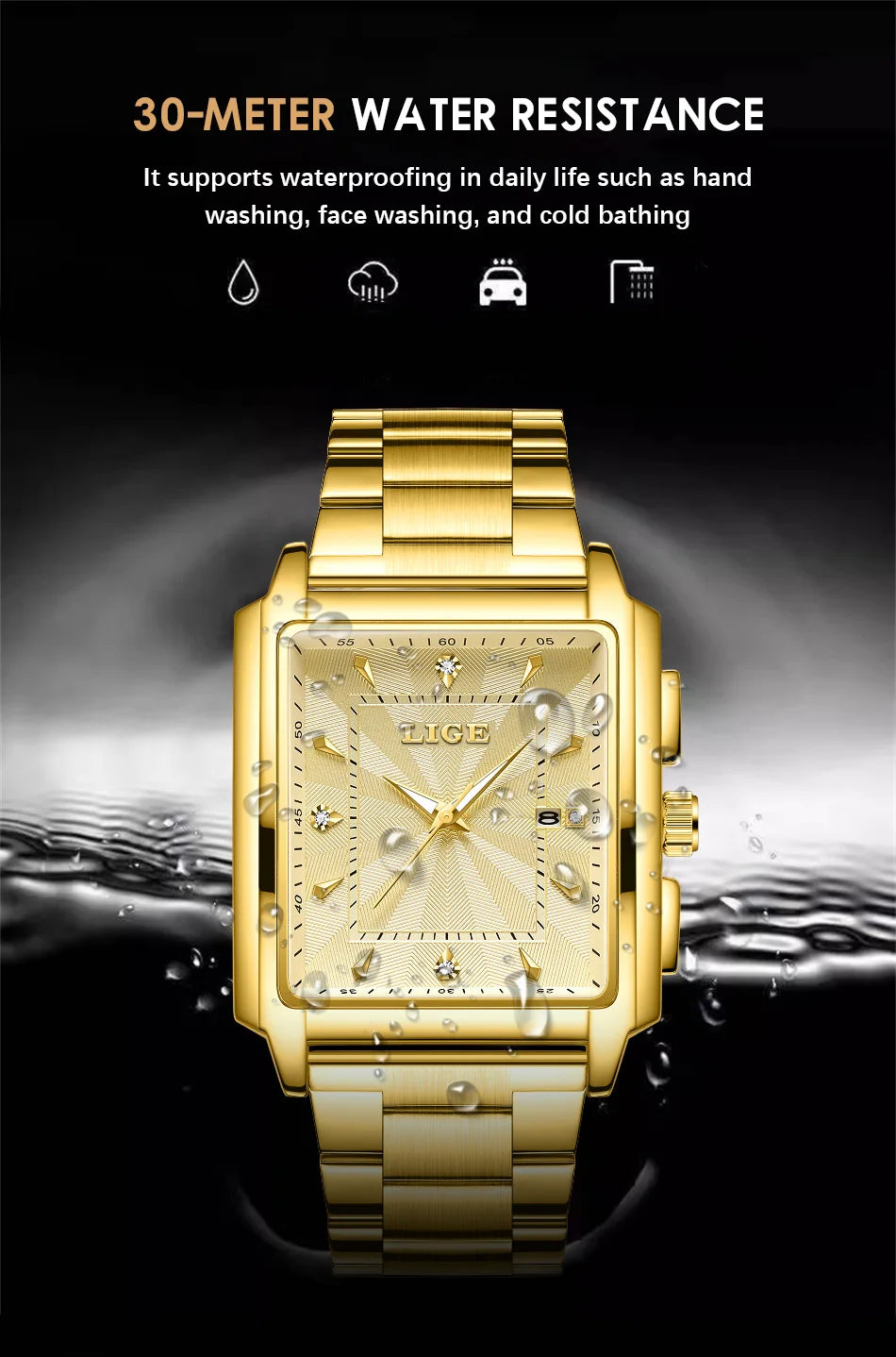 ⌚ LIGE Men’s Square Luxury Watch – Military Style, Waterproof Quartz Chronograph