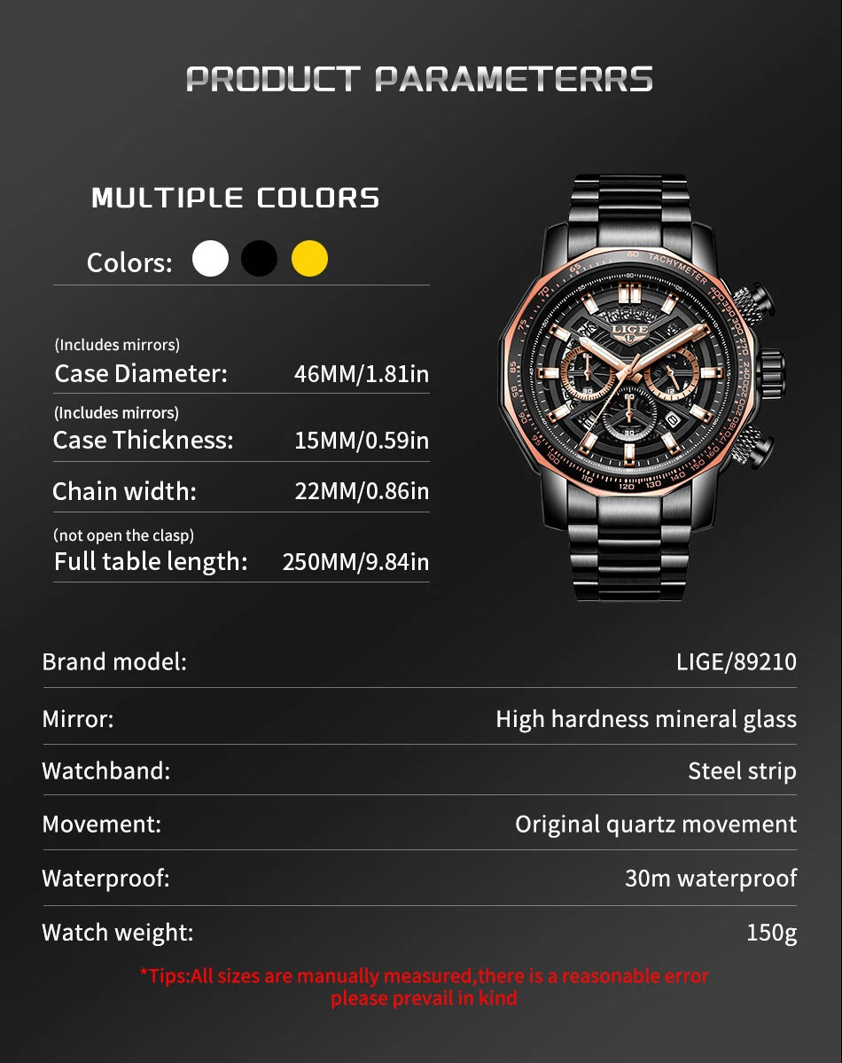 ⌚ LIGE Premium Men’s Watch – Luxury Chronograph & Water Resistant