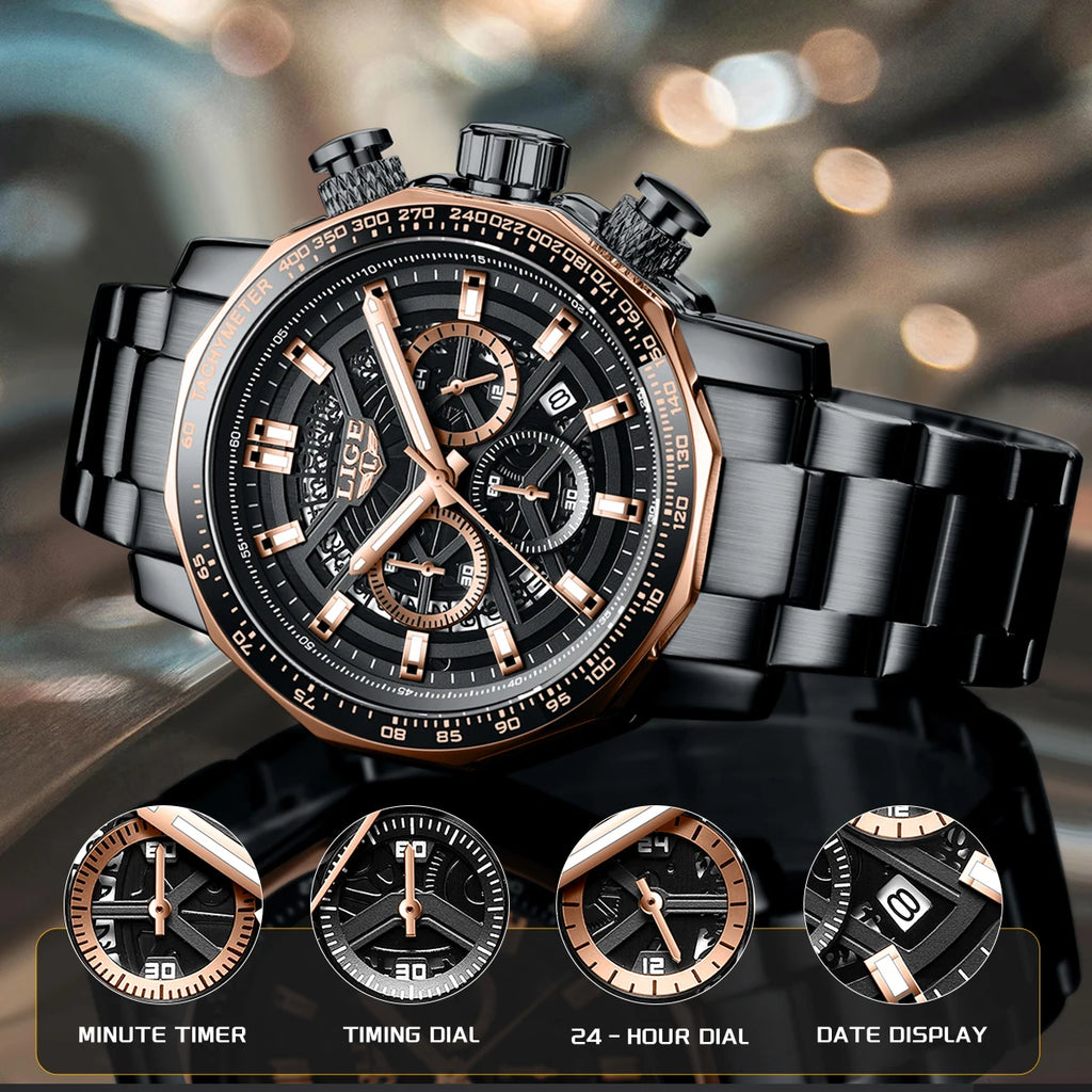 ⌚ LIGE Premium Men’s Watch – Luxury Chronograph & Water Resistant
