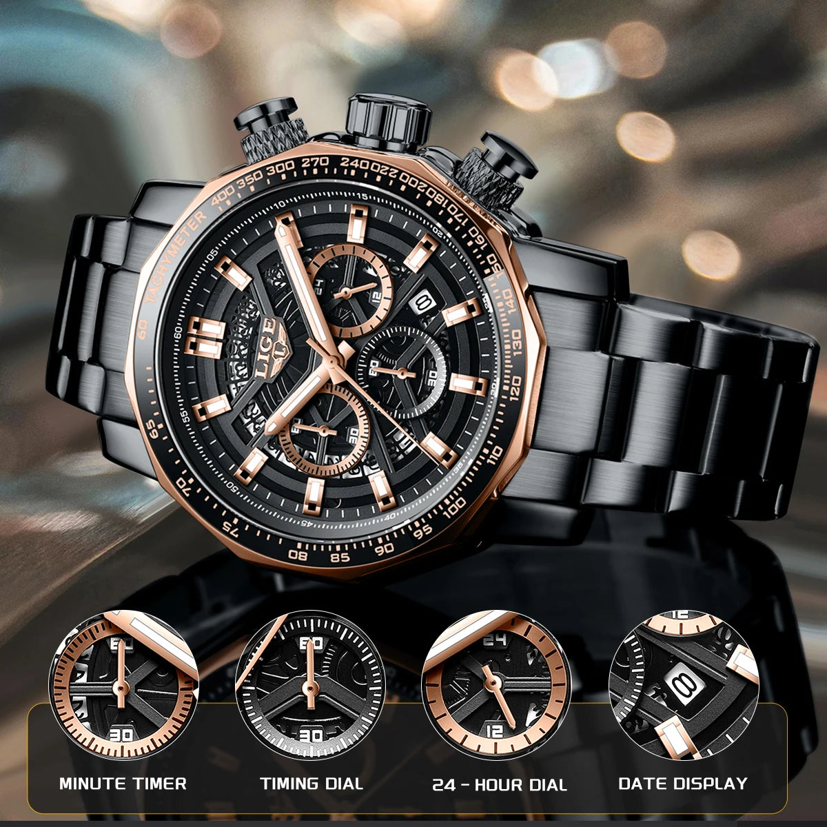 ⌚ LIGE Premium Men’s Watch – Luxury Chronograph & Water Resistant