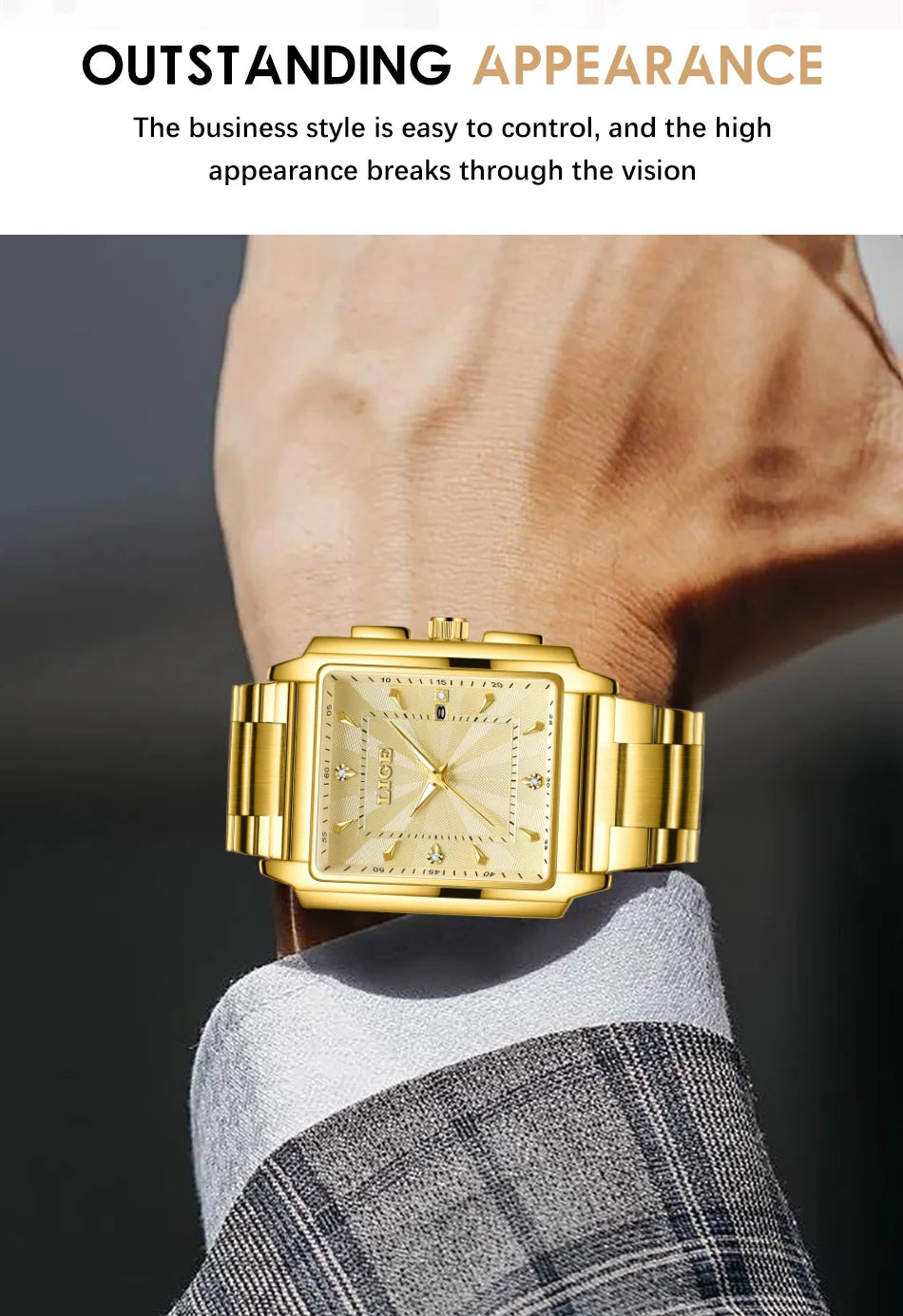 ⌚ LIGE Men’s Square Luxury Watch – Military Style, Waterproof Quartz Chronograph