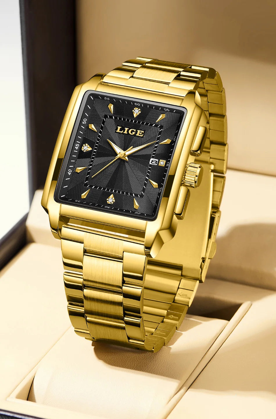 ⌚ LIGE Men’s Square Luxury Watch – Military Style, Waterproof Quartz Chronograph