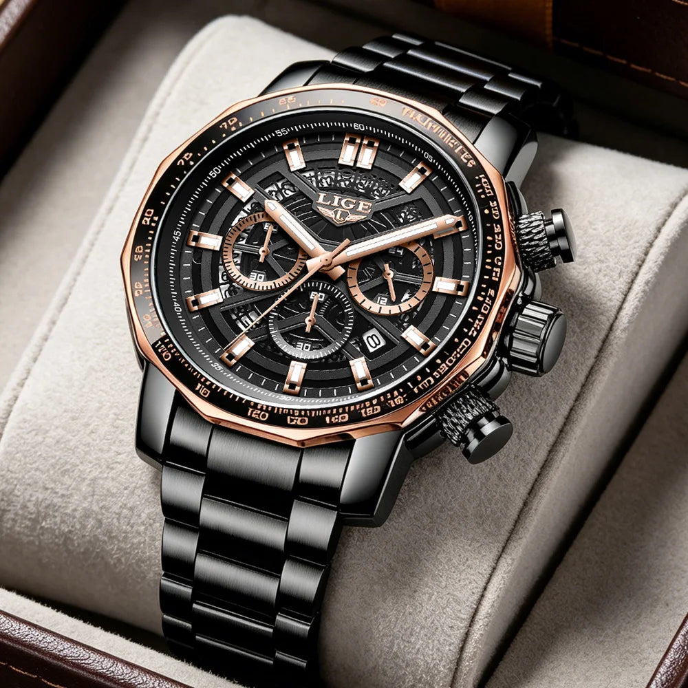 ⌚ LIGE Premium Men’s Watch – Luxury Chronograph & Water Resistant