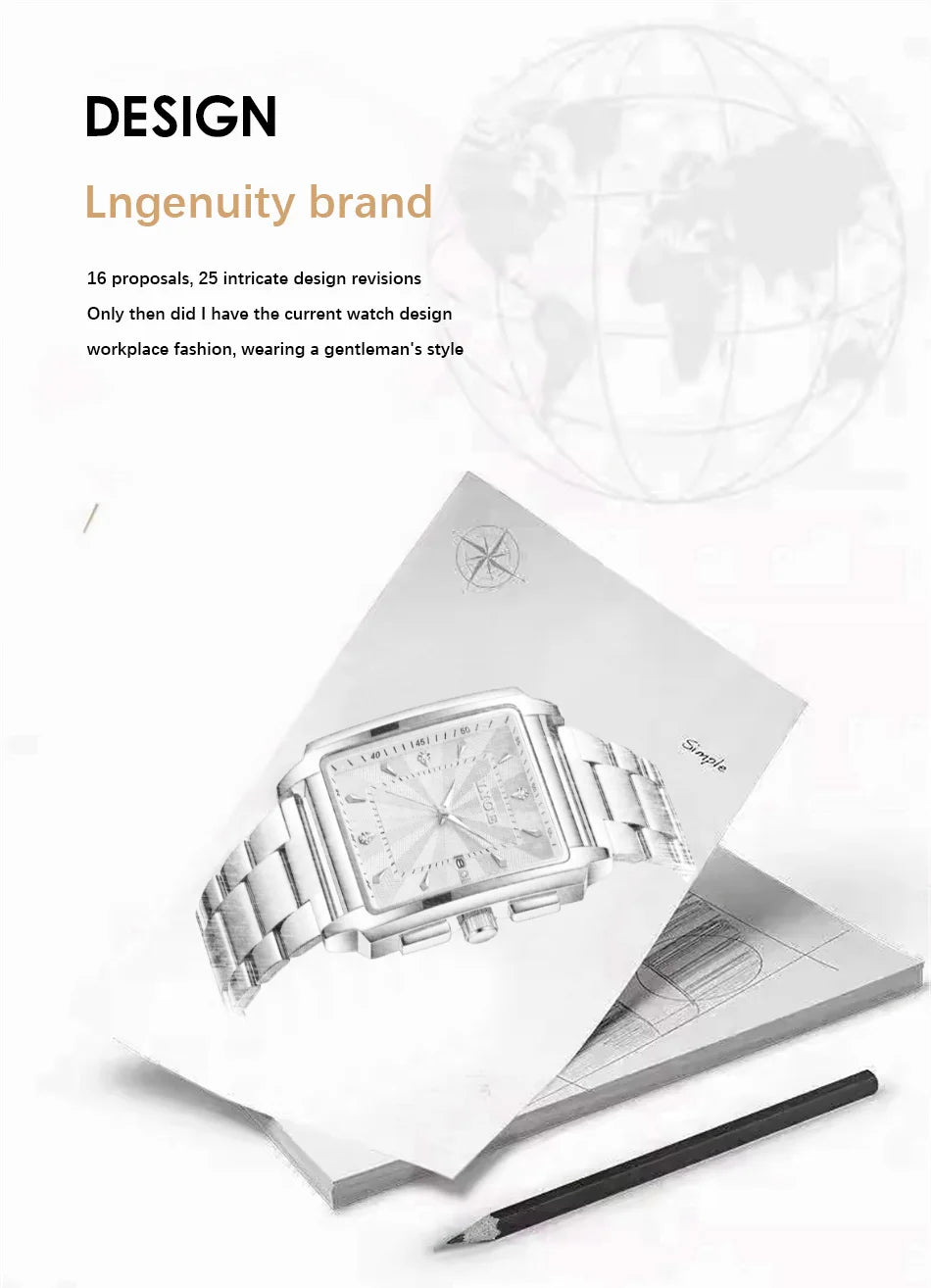 ⌚ LIGE Men’s Square Luxury Watch – Military Style, Waterproof Quartz Chronograph