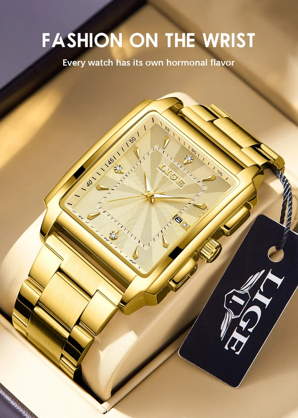 ⌚ LIGE Men’s Square Luxury Watch – Military Style, Waterproof Quartz Chronograph