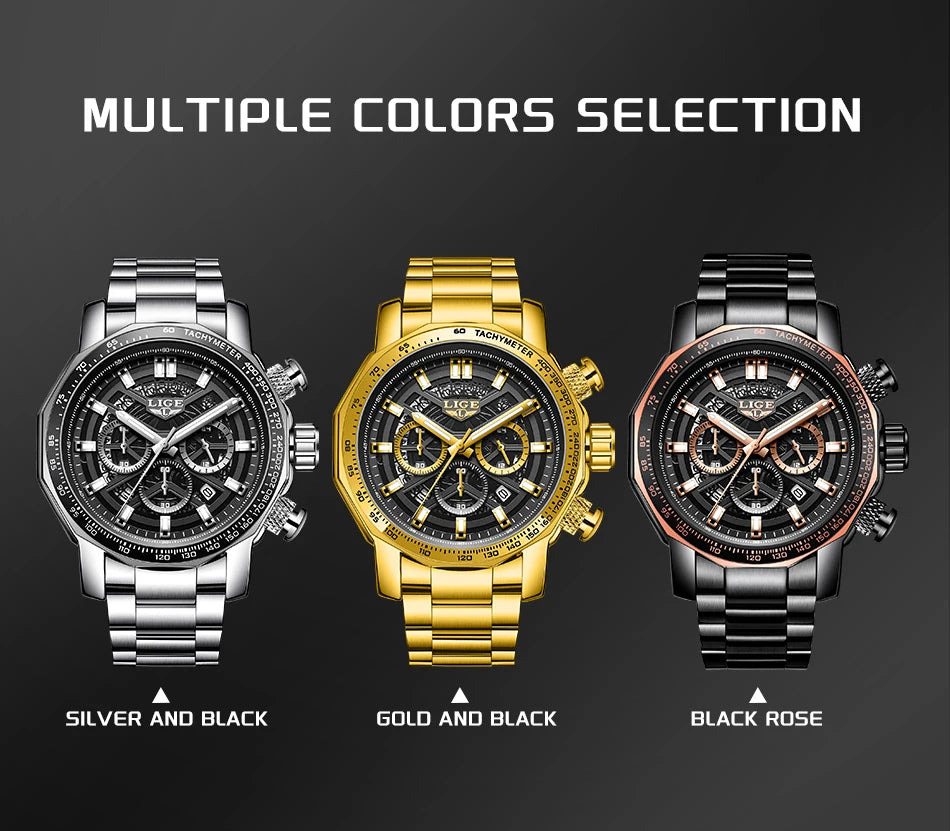 ⌚ LIGE Premium Men’s Watch – Luxury Chronograph & Water Resistant